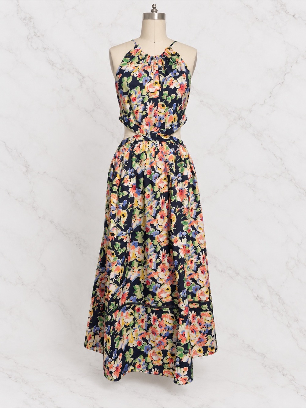 Floral Cutout Halter Maxi Dress - Navy Floral